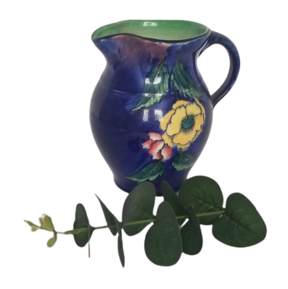 Vintage Tunstall H & K Floral Blue Pitcher Made in England